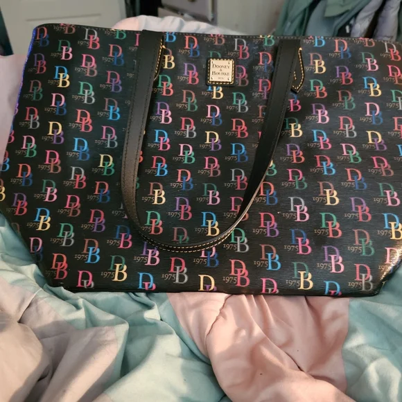 Dooney & Bourke Black Multicolor Logo Tote - Picture 6 of 9